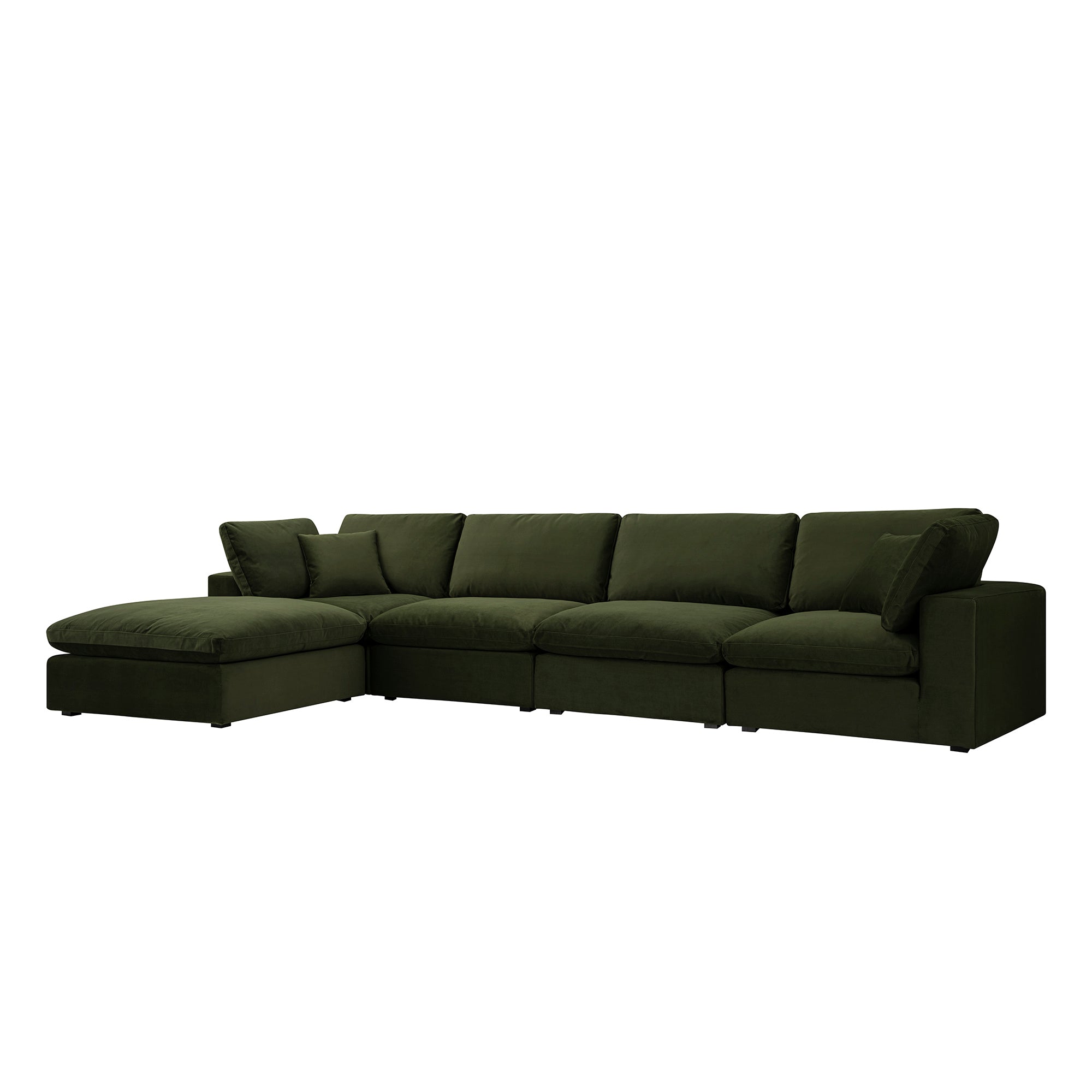 Lutyens Moss Green Velvet Modular Sofa, 4-Piece Chaise