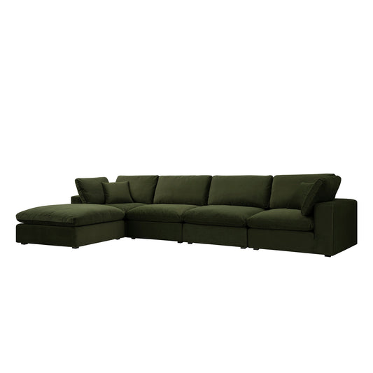 Lutyens Moss Green Velvet Modular Sofa, 4-Piece Chaise