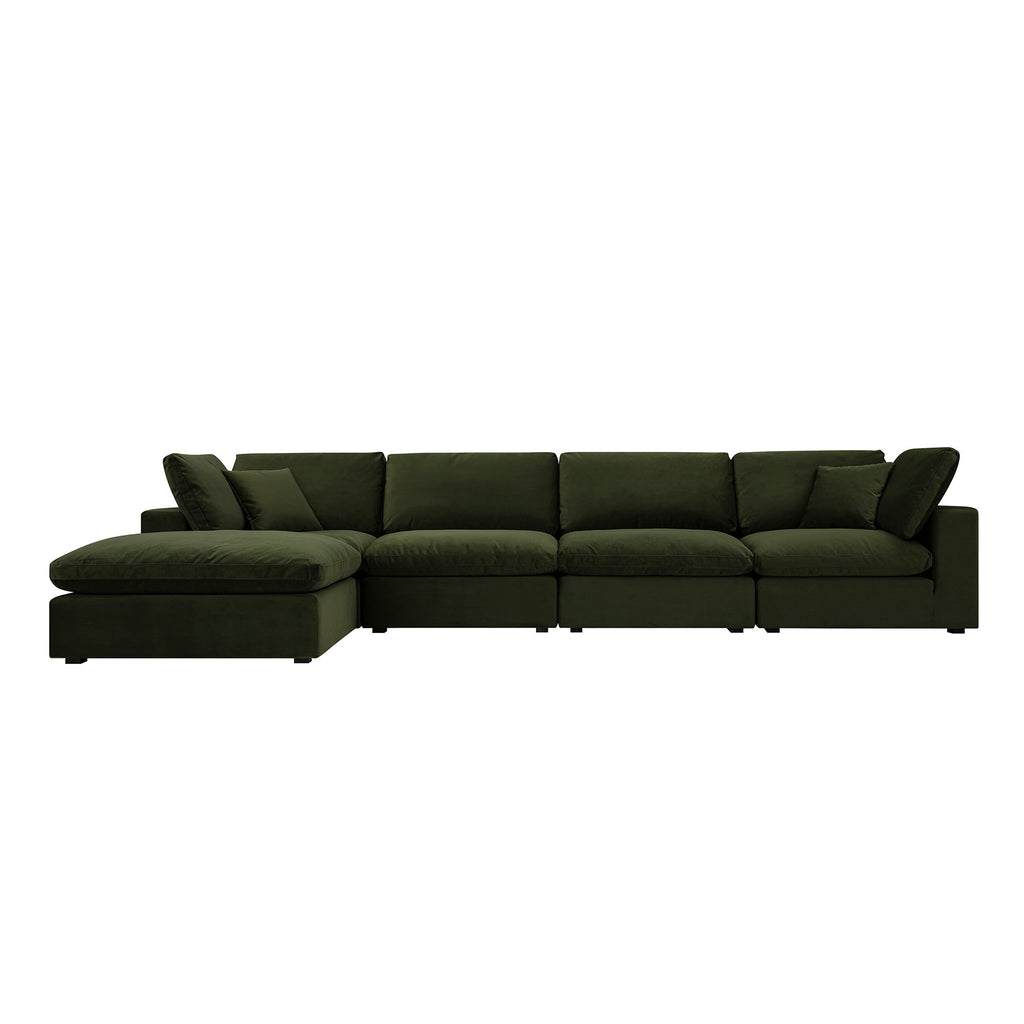 Lutyens Moss Green Velvet Modular Sofa, 4-Piece Chaise