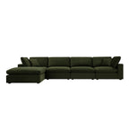 Lutyens Moss Green Velvet Modular Sofa, 4-Piece Chaise