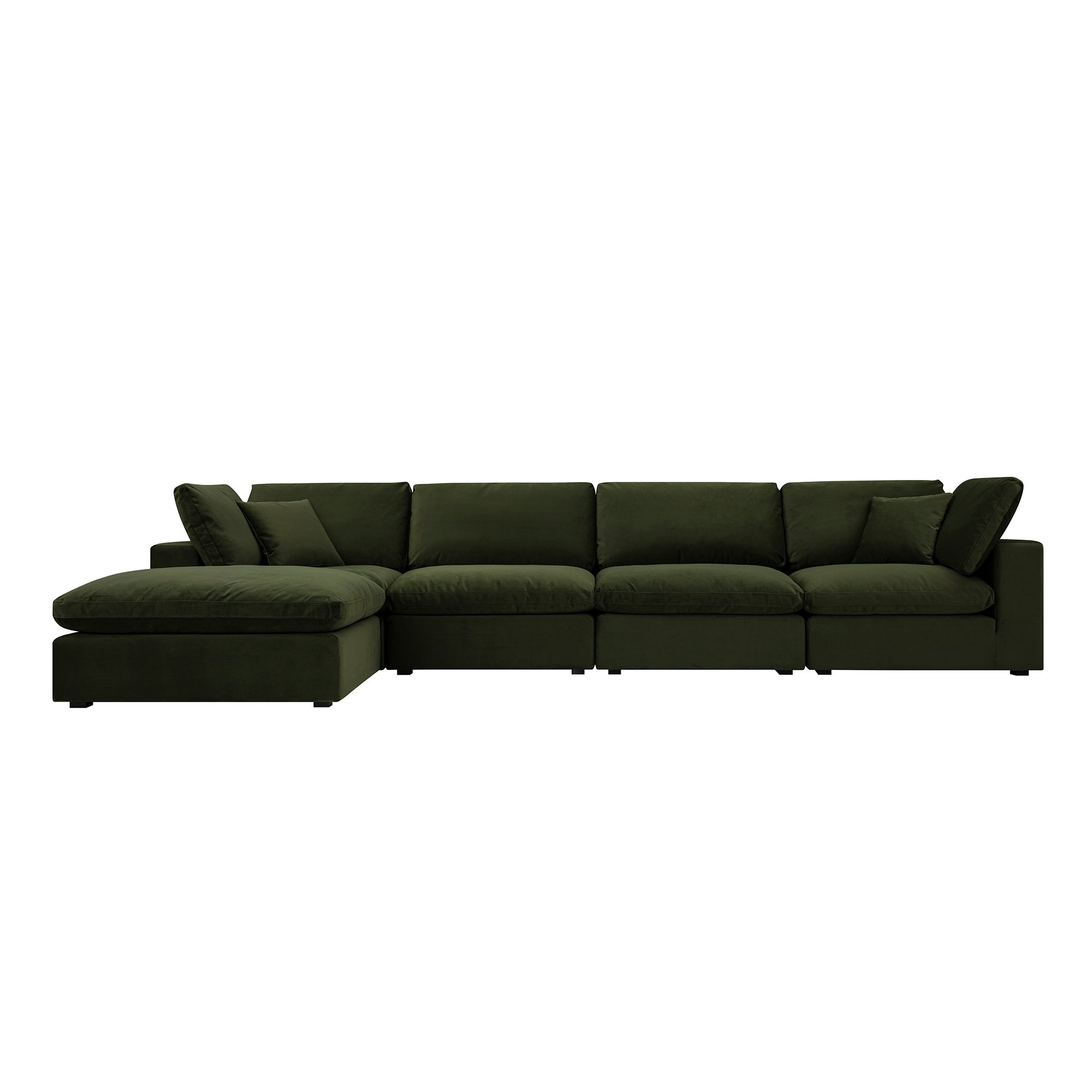 Lutyens Moss Green Velvet Modular Sofa, 4-Piece Chaise