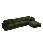 Lutyens Moss Green Velvet Modular Sofa, 4-Piece Chaise