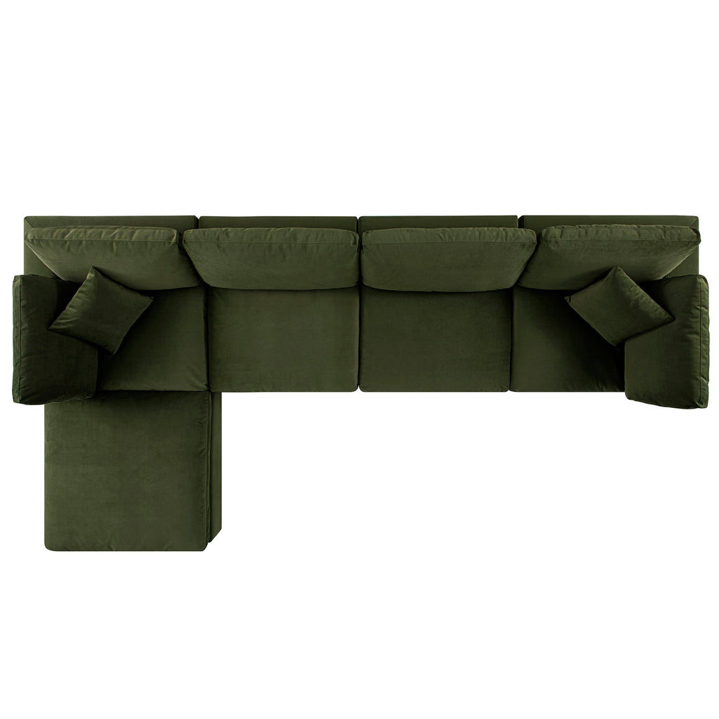 Lutyens Moss Green Velvet Modular Sofa, 4-Piece Chaise