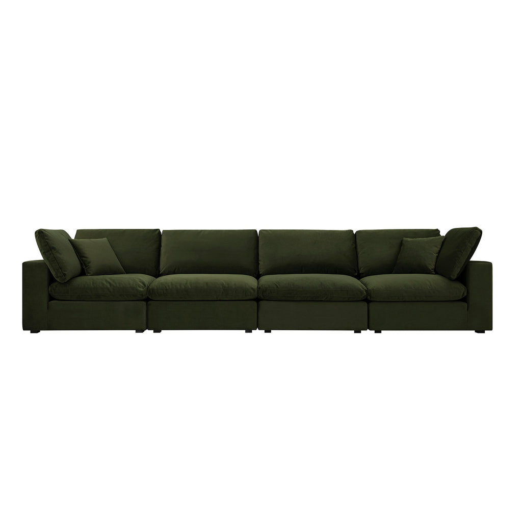 Lutyens Moss Green Velvet Modular Sofa, 4-Piece