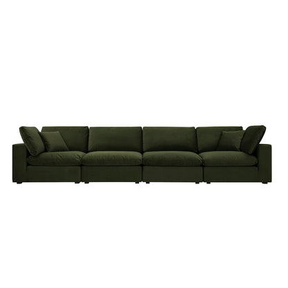 Lutyens Moss Green Velvet Modular Sofa, 4-Piece