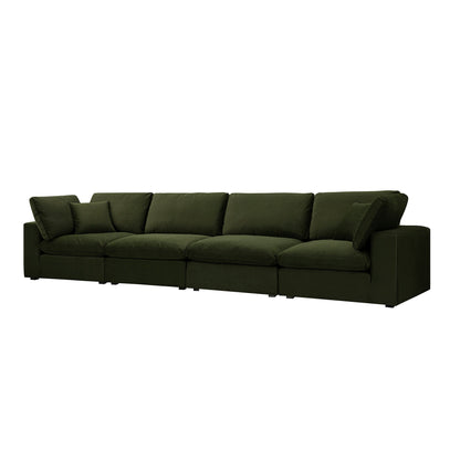 Lutyens Moss Green Velvet Modular Sofa, 4-Piece