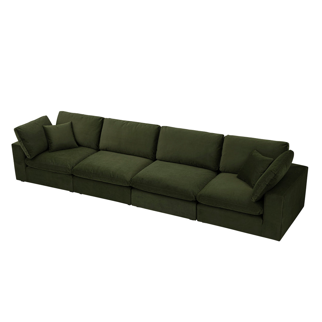 Lutyens Moss Green Velvet Modular Sofa, 4-Piece