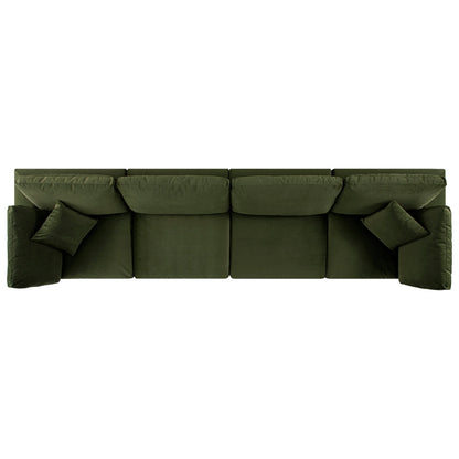 Lutyens Moss Green Velvet Modular Sofa, 4-Piece
