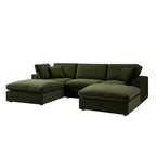 Lutyens Moss Green Velvet Modular Sofa, 5-Piece U-Shape Set
