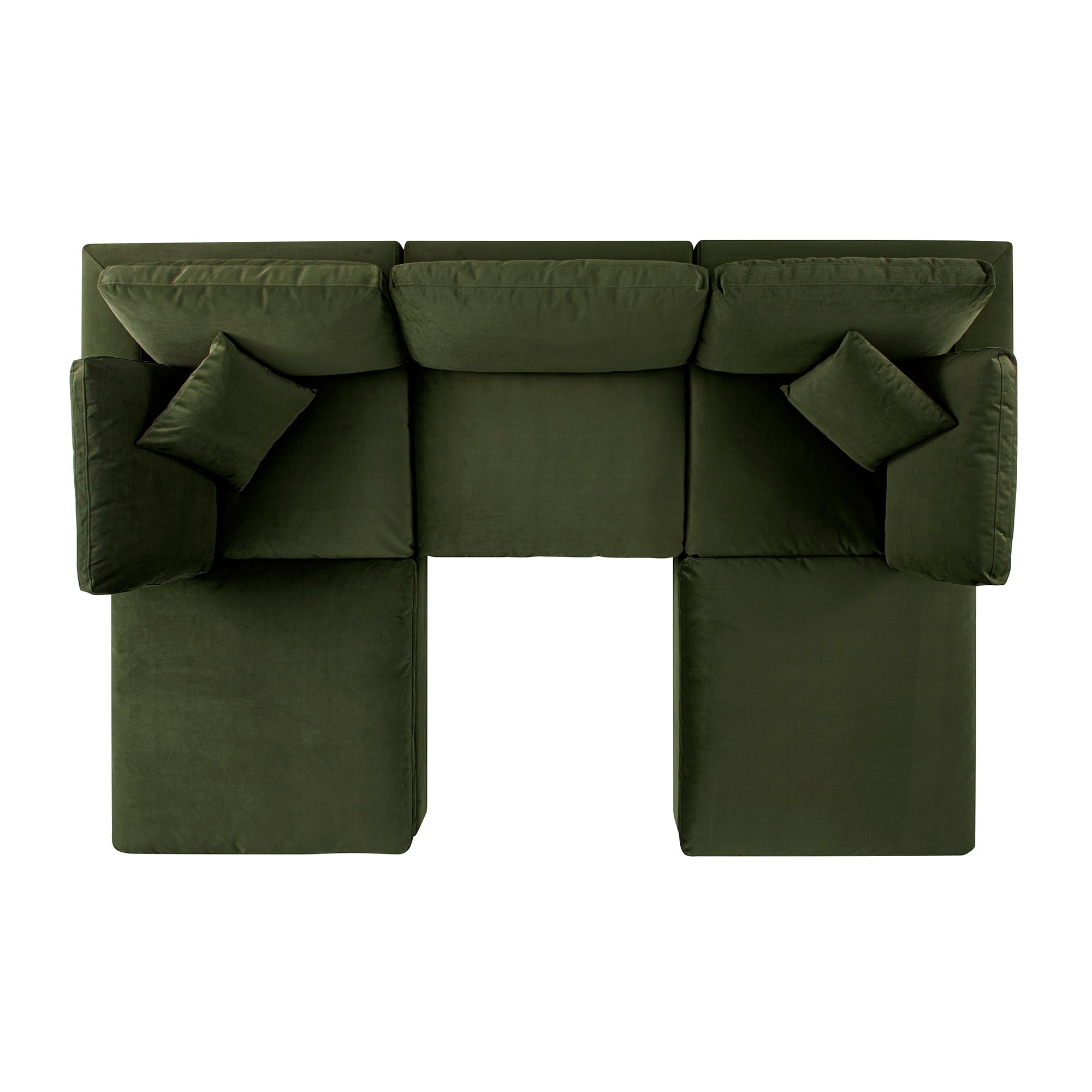 Lutyens Moss Green Velvet Modular Sofa, 5-Piece U-Shape Set