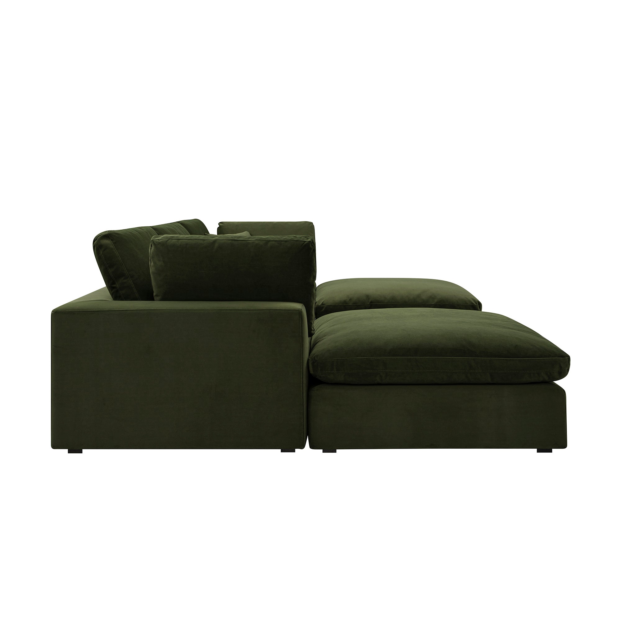 Lutyens Moss Green Velvet Modular Sofa, 5-Piece U-Shape Set