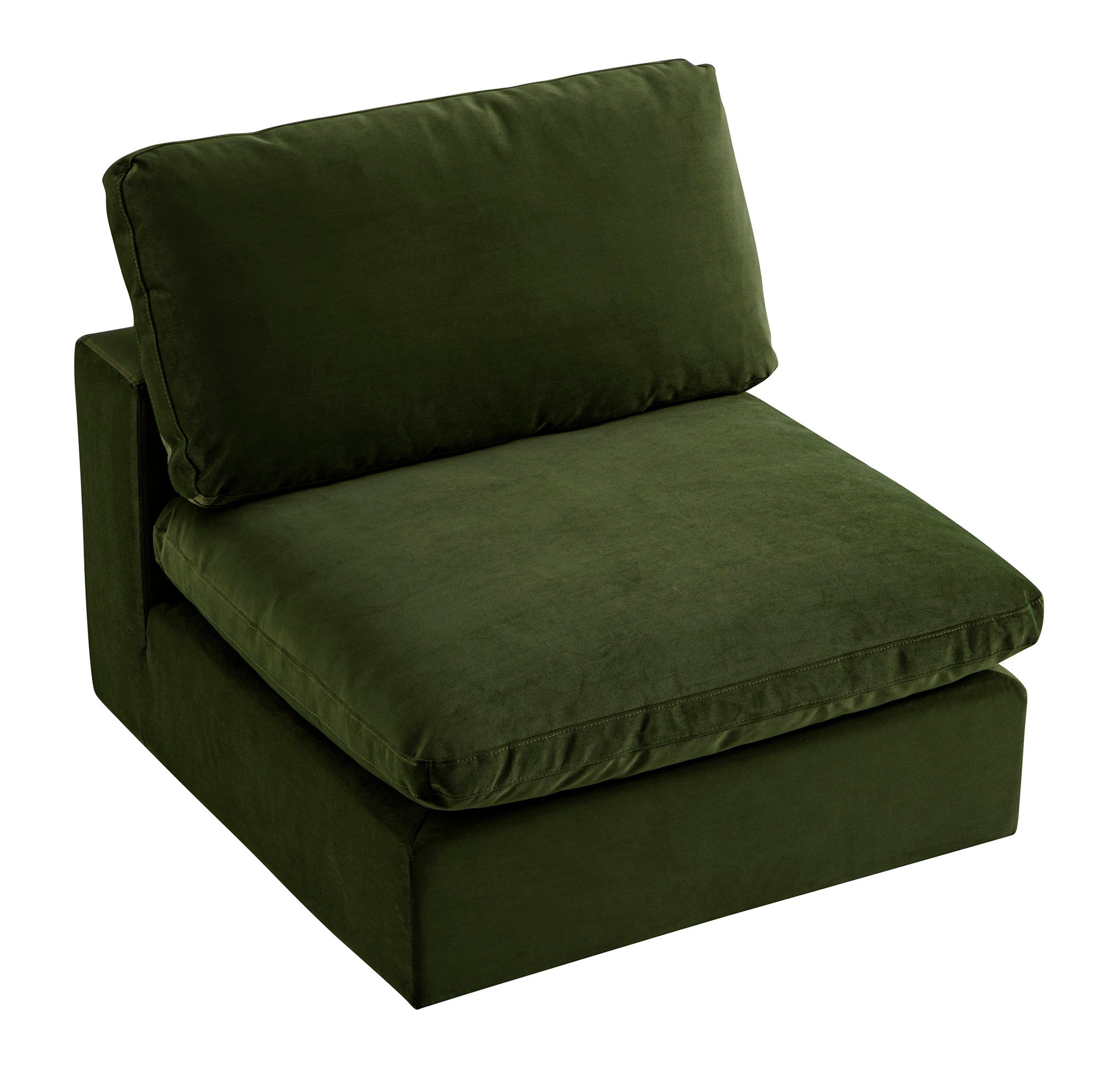 Lutyens Moss Green Velvet Modular Sofa, Armless Seat