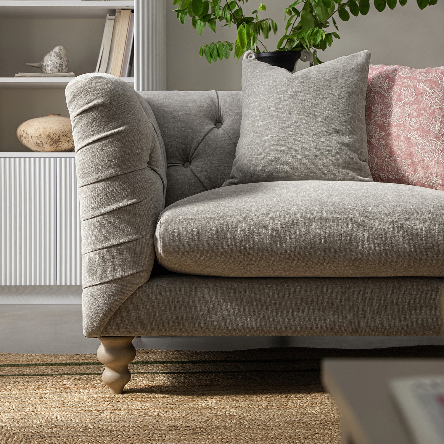 Ashby Chesterfield Loveseat, Mist Grey Chenille