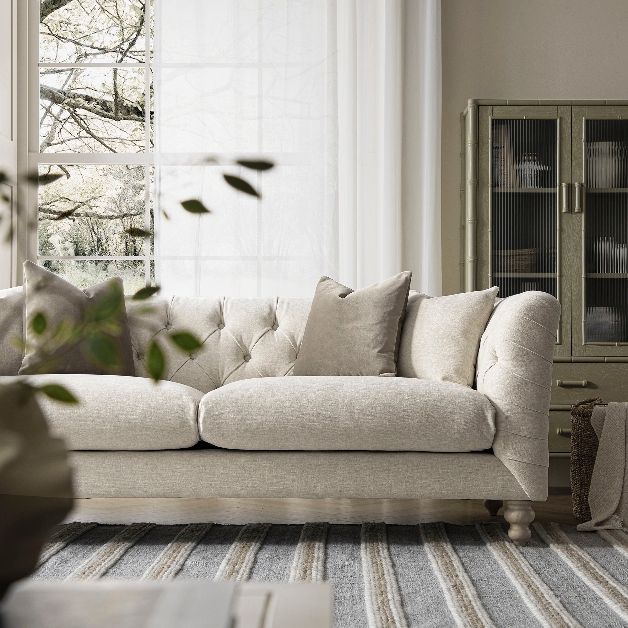Ashby Chesterfield Large 3-Seater Sofa, Oatmeal Chenille