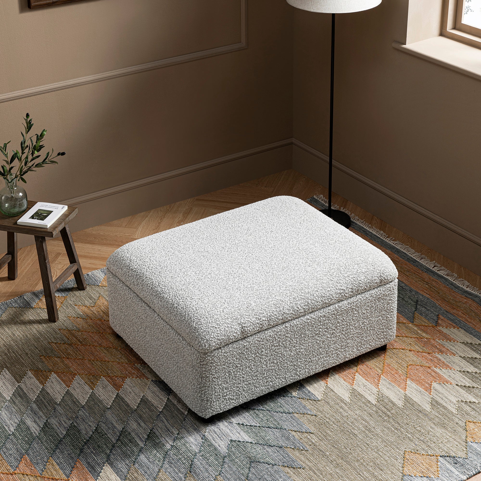 Magda Fold-Out Single Bed in an Ottoman, Mist Grey Boucle