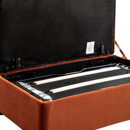 Portland Small Double Buttoned Fold-Out Bed in Ottoman, Rust Velvet