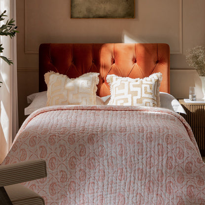 Portland Small Double Buttoned Fold-Out Bed in Ottoman, Rust Velvet