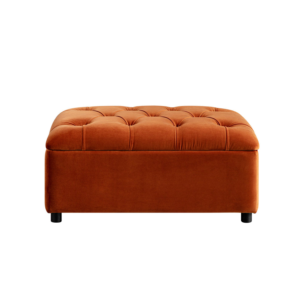 Portland Single Buttoned Fold-Out Bed in Ottoman, Rust Velvet
