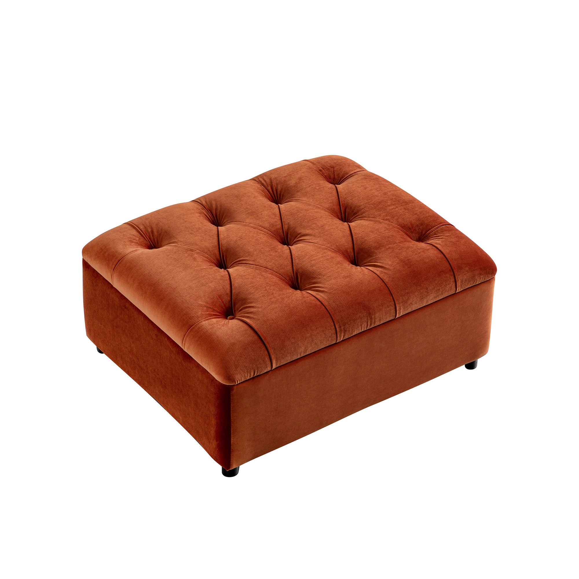 Portland Single Buttoned Fold-Out Bed in Ottoman, Rust Velvet