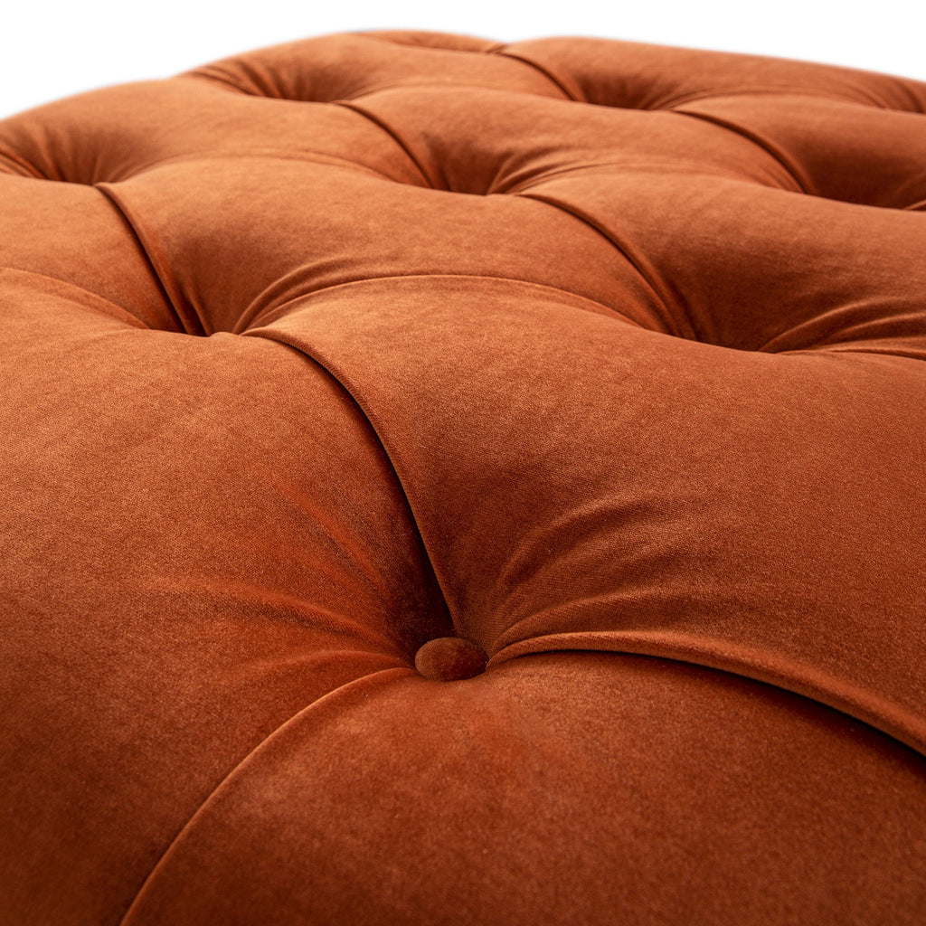 Portland Single Buttoned Fold-Out Bed in Ottoman, Rust Velvet