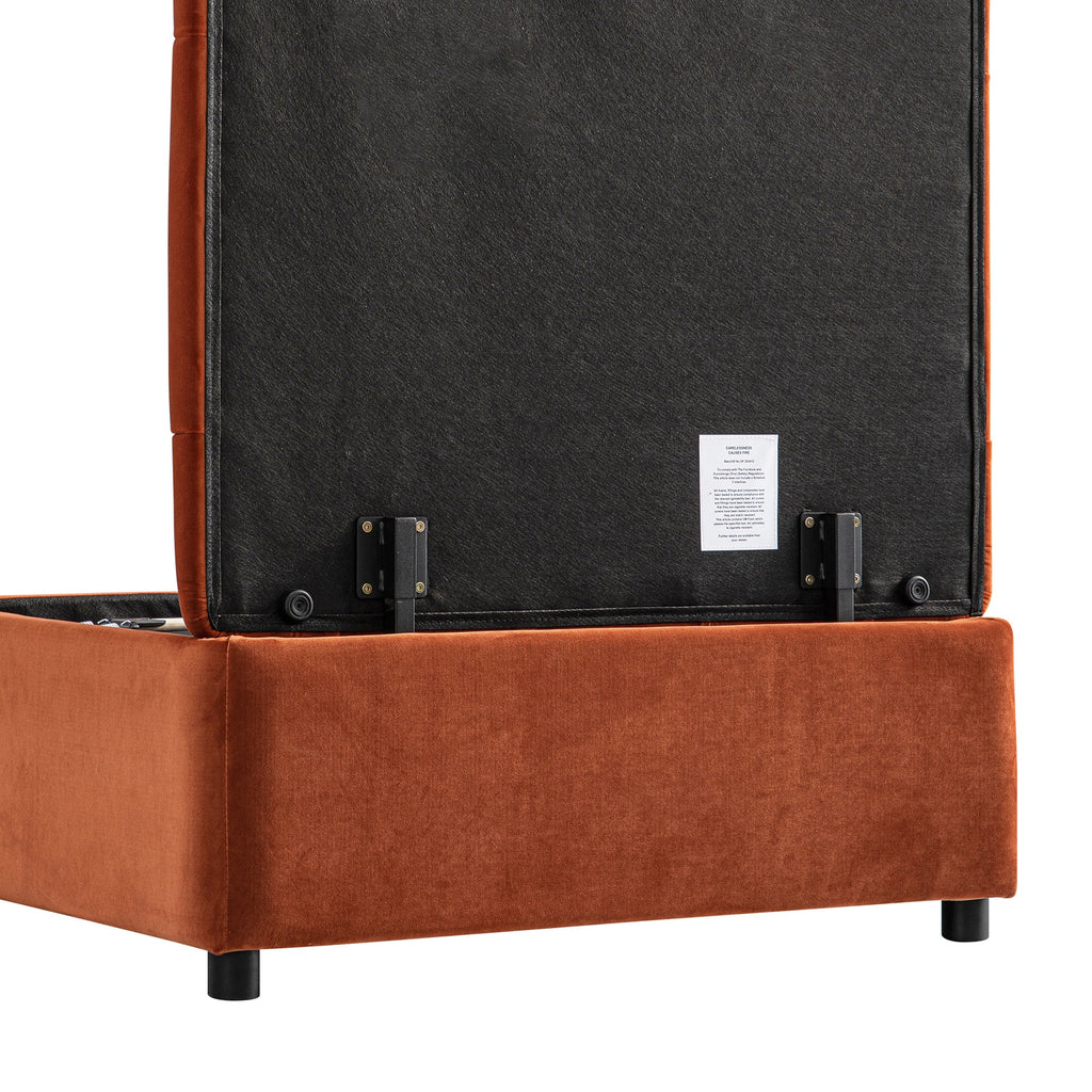 Portland Single Buttoned Fold-Out Bed in Ottoman, Rust Velvet