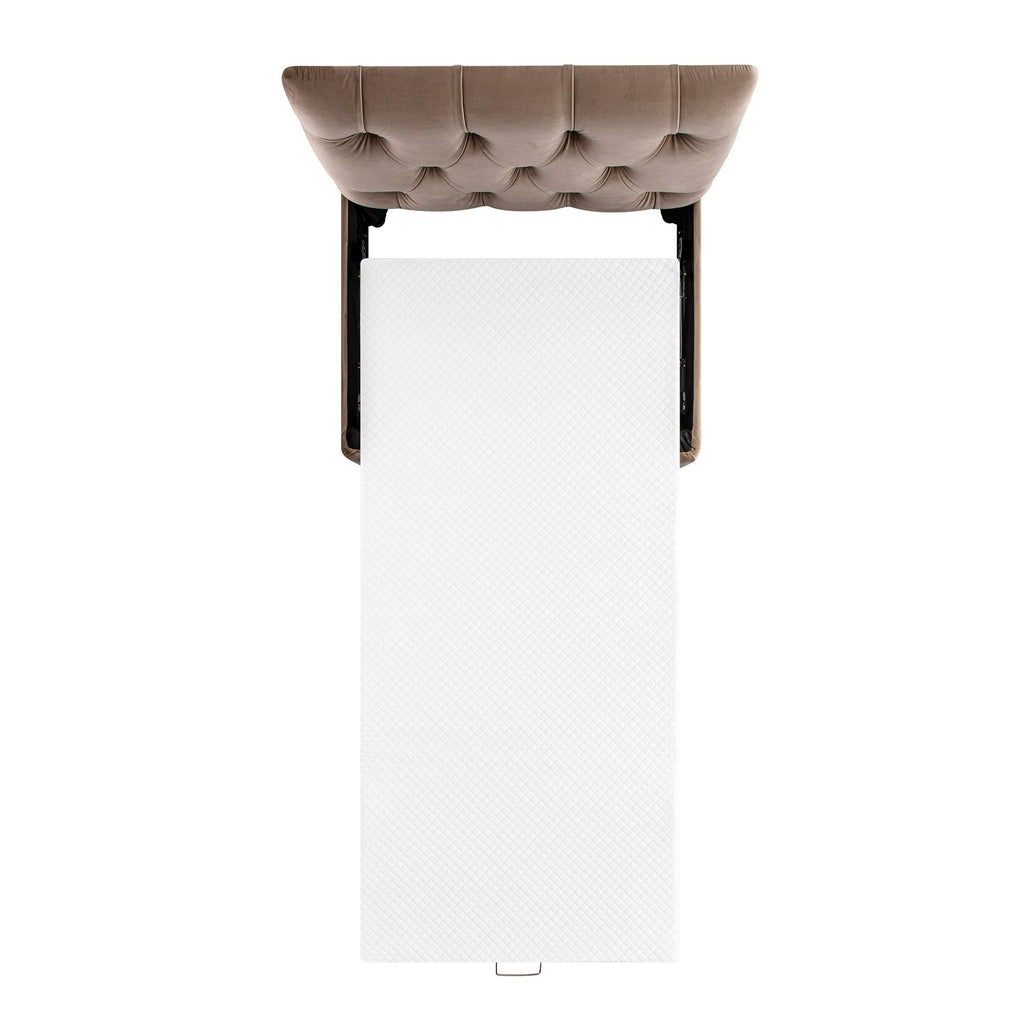 Portland Single Buttoned Fold-Out Bed in Ottoman, Mink Velvet