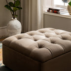 Portland Single Buttoned Fold-Out Bed in Ottoman, Mink Velvet