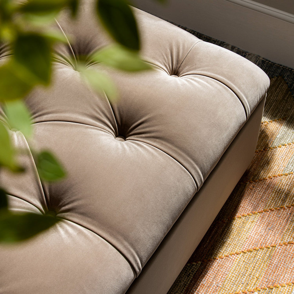 Portland Single Buttoned Fold-Out Bed in Ottoman, Mink Velvet