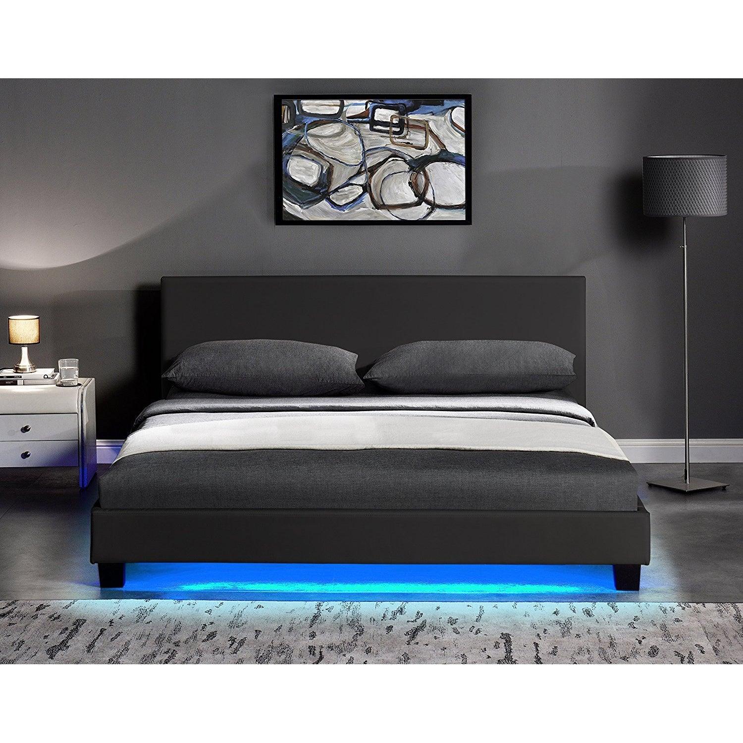 URSA Black PU Leather Bed Frame with LED on Footend