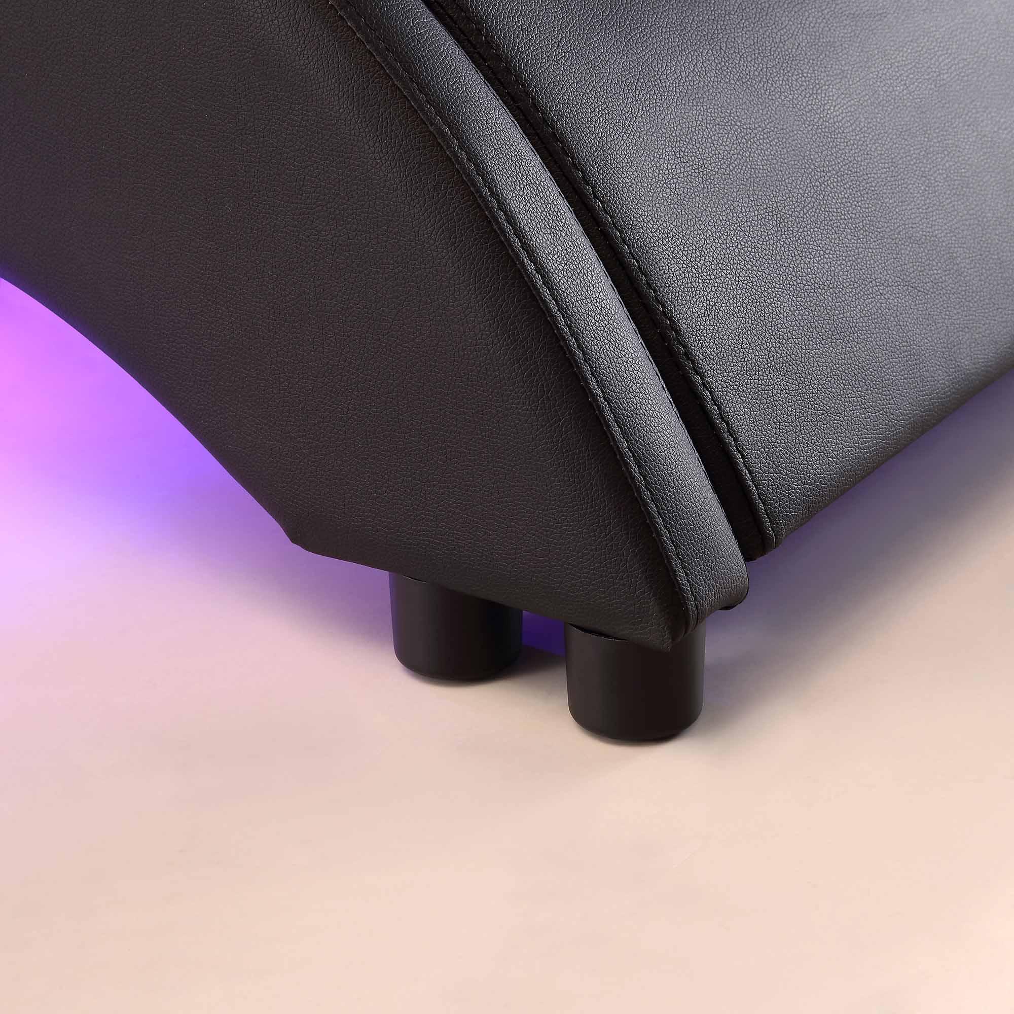 CORVUS Faux Leather Upholstered Bed Frame with Underbed LED Lights, Black