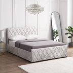 Hayden Crushed Velvet Side Lift Storage Ottoman Upholstered Bed Frame Silver