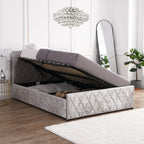 Hayden Crushed Velvet Side Lift Storage Ottoman Upholstered Bed Frame Silver
