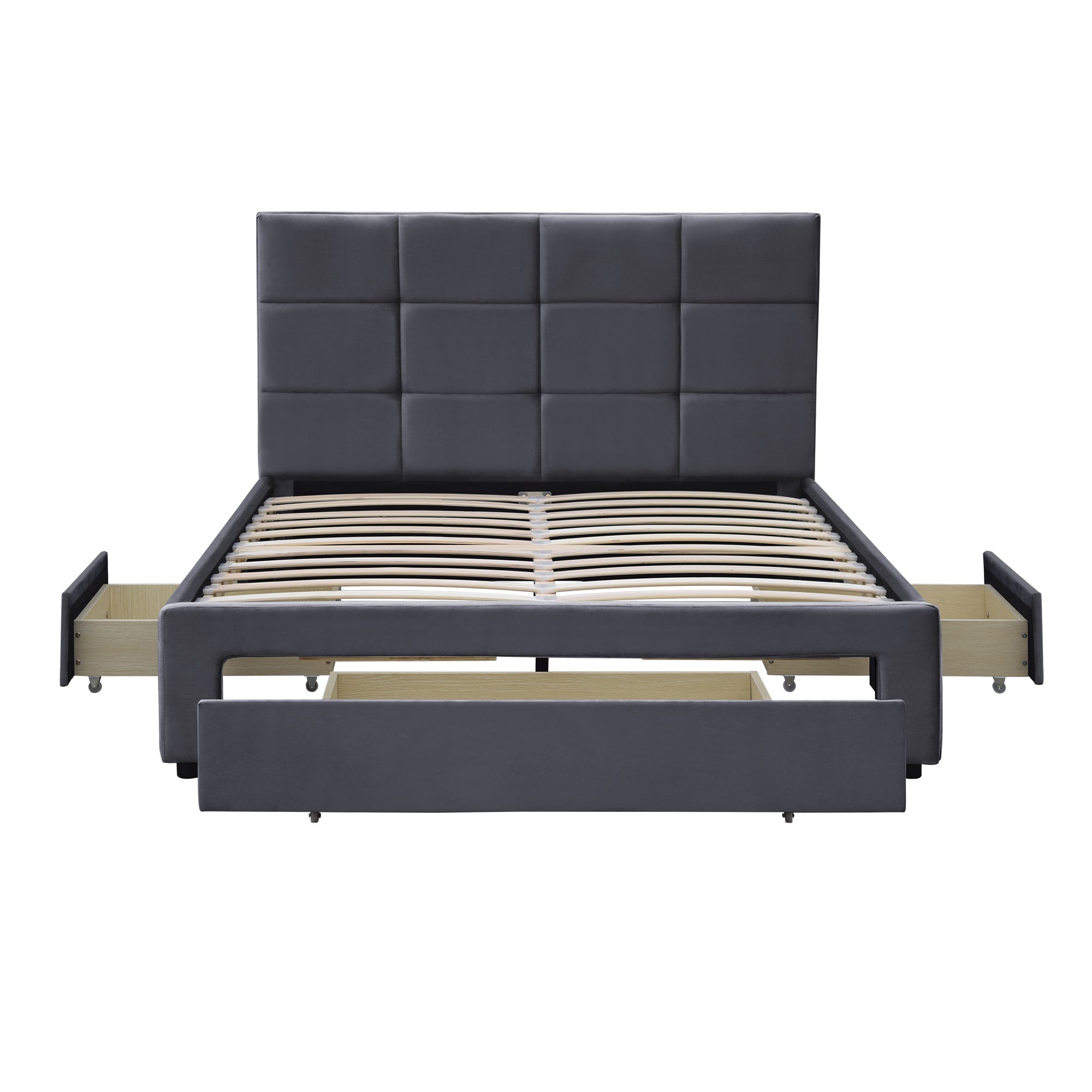 Julian King Bed Frame with Pull-out Storage Drawers Dark Grey Velvet