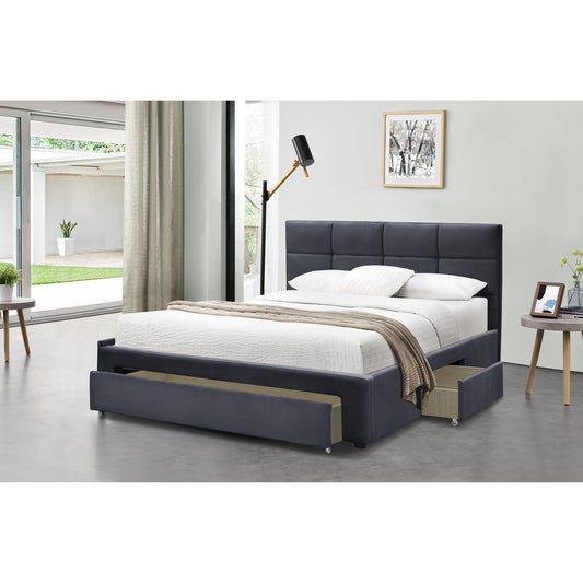 Julian King Bed Frame with Pull-out Storage Drawers Dark Grey Velvet
