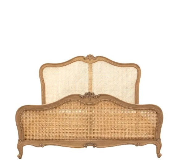 Chic Kingsize Bed - Cane & Weathered Wood Bed