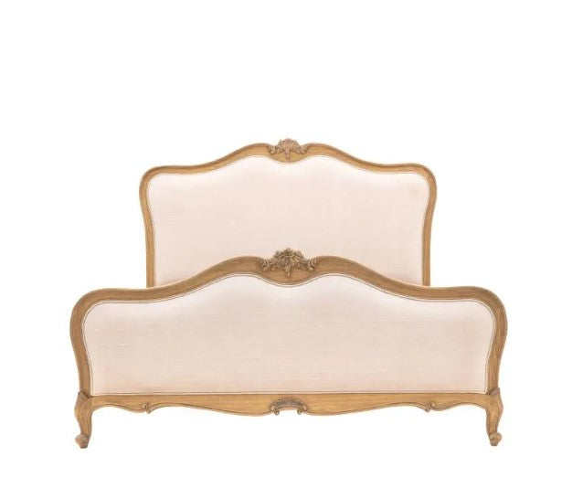 Chic Super King Bed - Linen & Weathered Wood