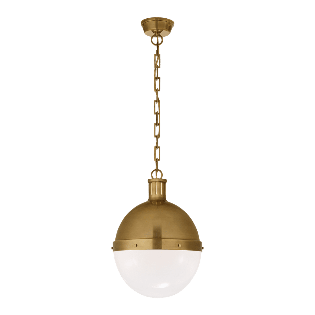 Hicks Large Pendant - Antique Brass with White Glass