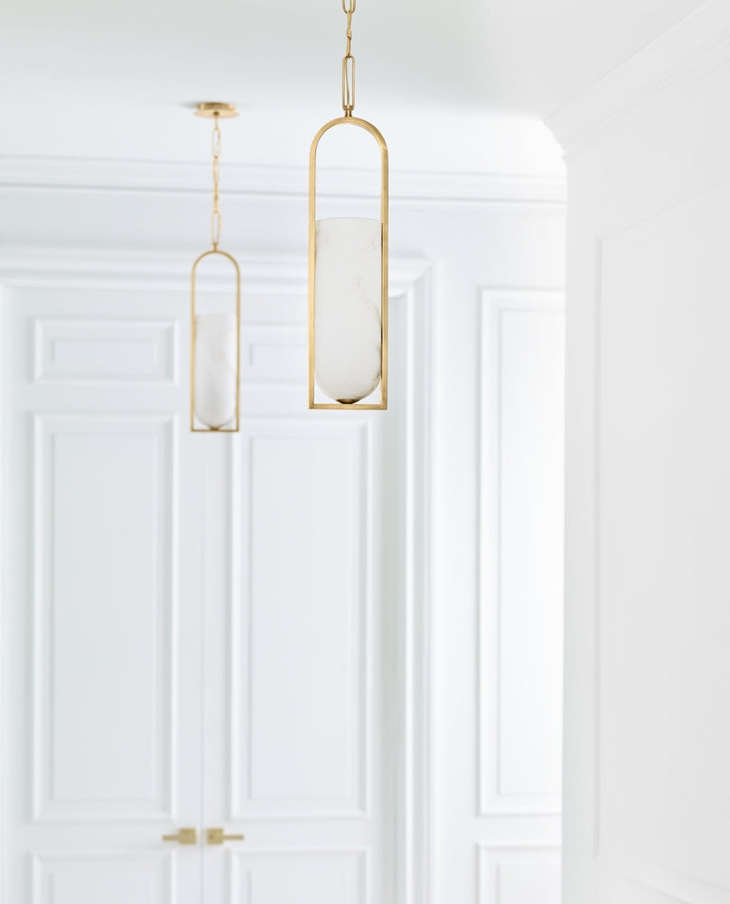 Melange Small Elongated Pendant - Antique-Burnished Brass with Alabaster Shade