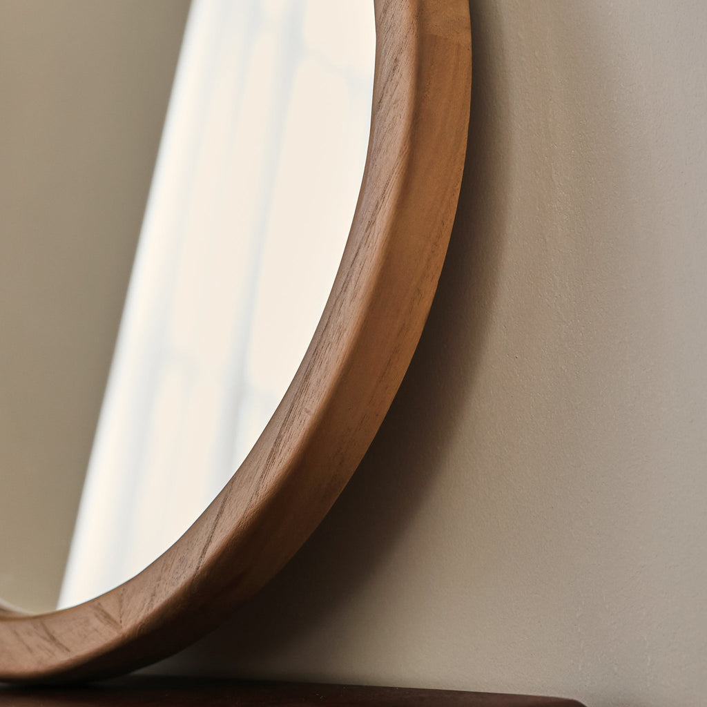 Arden - Warm Wood Round Wooden Wall Mirror 40cm x 40cm