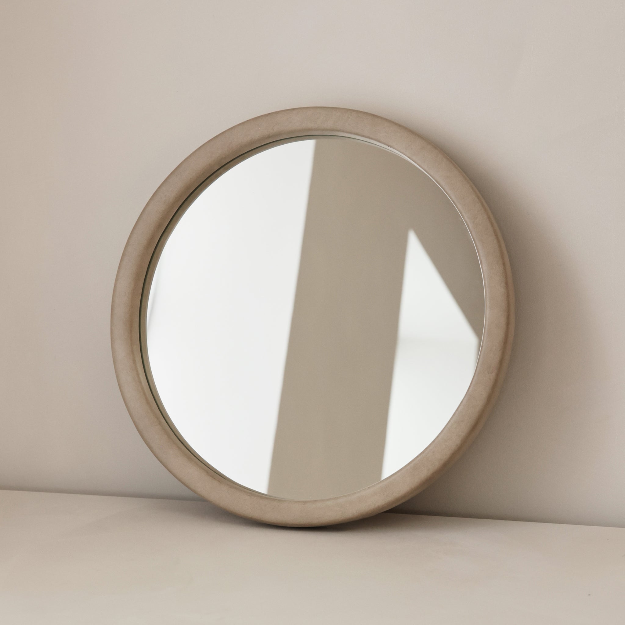 Arden - Concrete Round Wooden Wall Mirror 40cm x 40cm