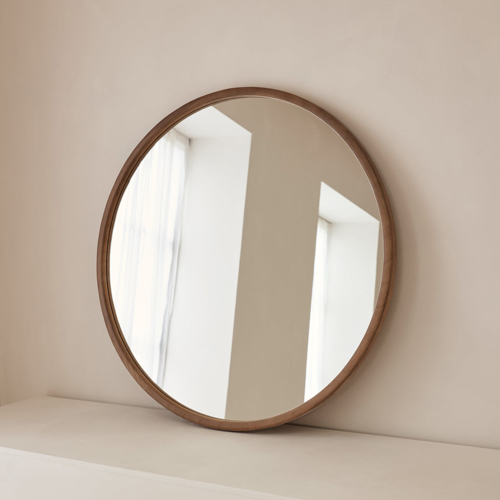 Arden - Large Warm Wood Round Wooden Wall Mirror 90cm x 90cm