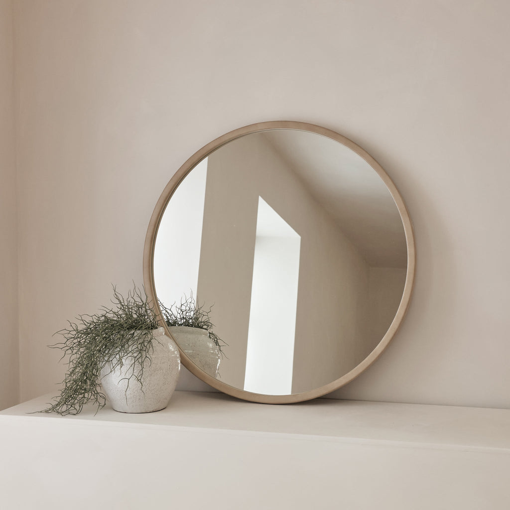 Arden - Large Concrete Round Wooden Wall Mirror 90cm x 90cm