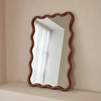 Marea - Dark Wood Wavy Retro Wall Mirror 100cm x 70cm