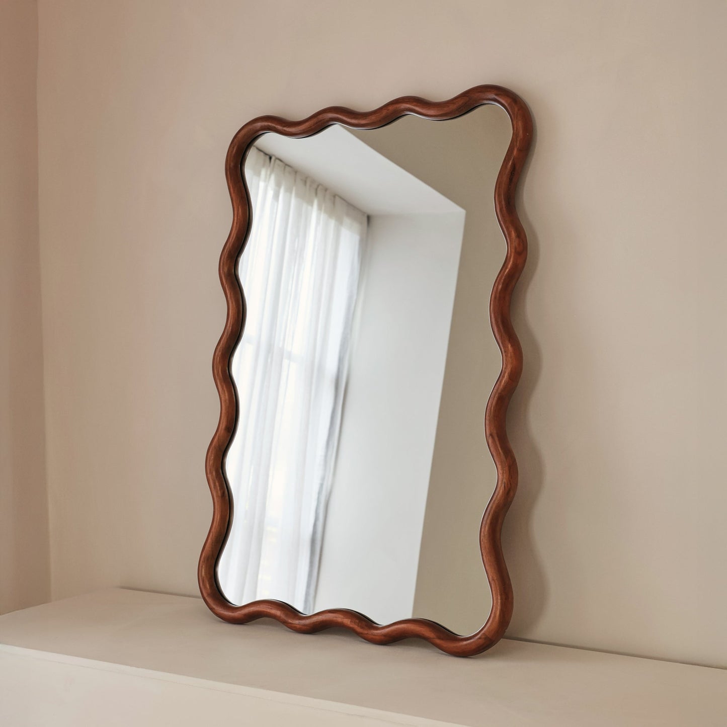 Marea - Dark Wood Wavy Retro Wall Mirror 100cm x 70cm