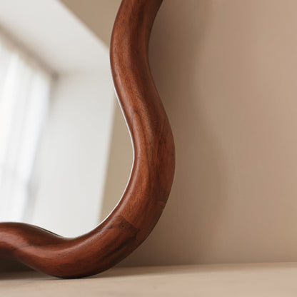 Marea - Dark Wood Wavy Retro Wall Mirror 100cm x 70cm
