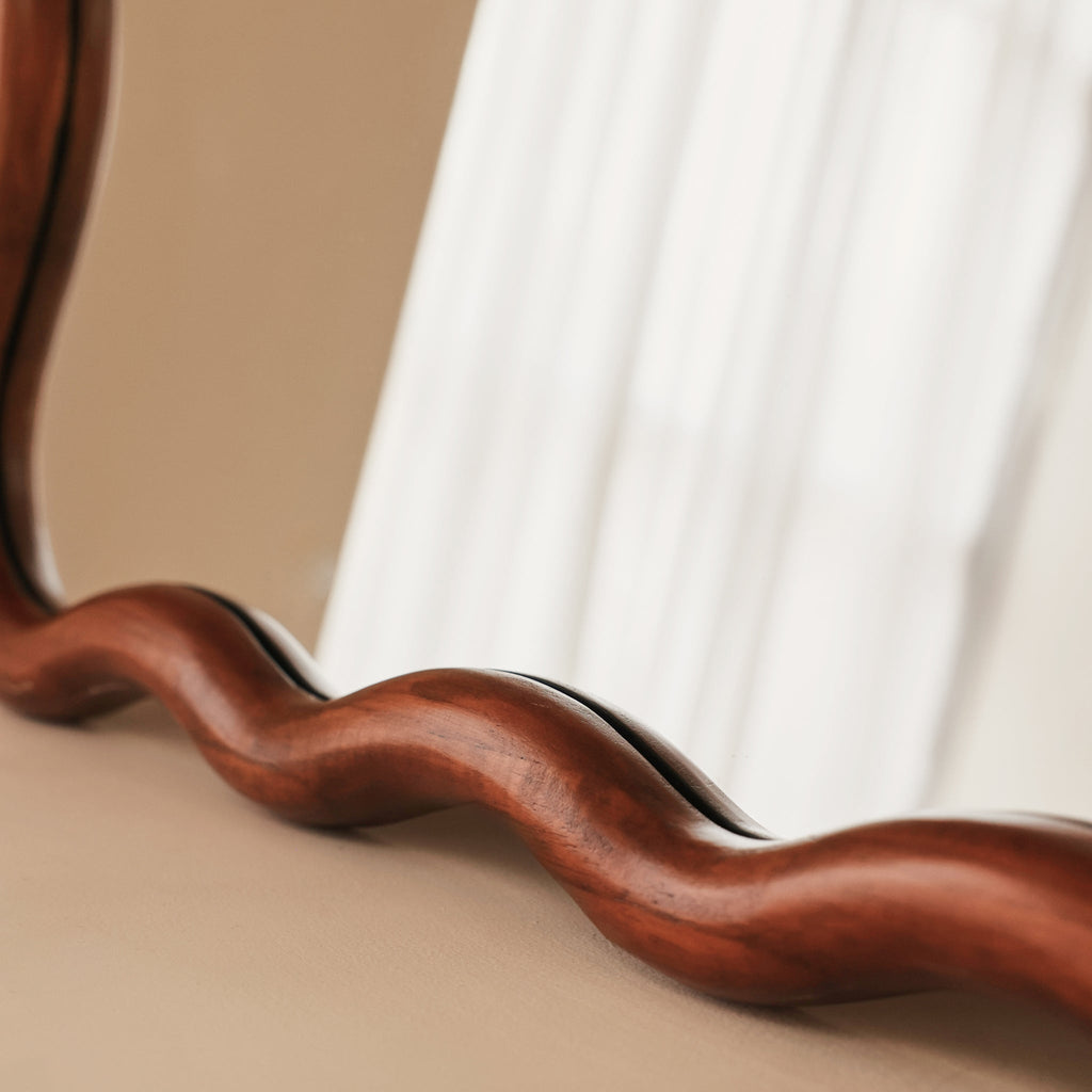 Marea - Dark Wood Wavy Retro Wall Mirror 100cm x 70cm