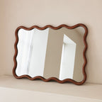 Marea - Dark Wood Wavy Retro Wall Mirror 100cm x 70cm