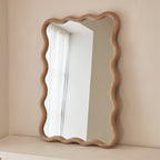 Marea - Light Wood Wavy Retro Wall Mirror 100cm x 70cm