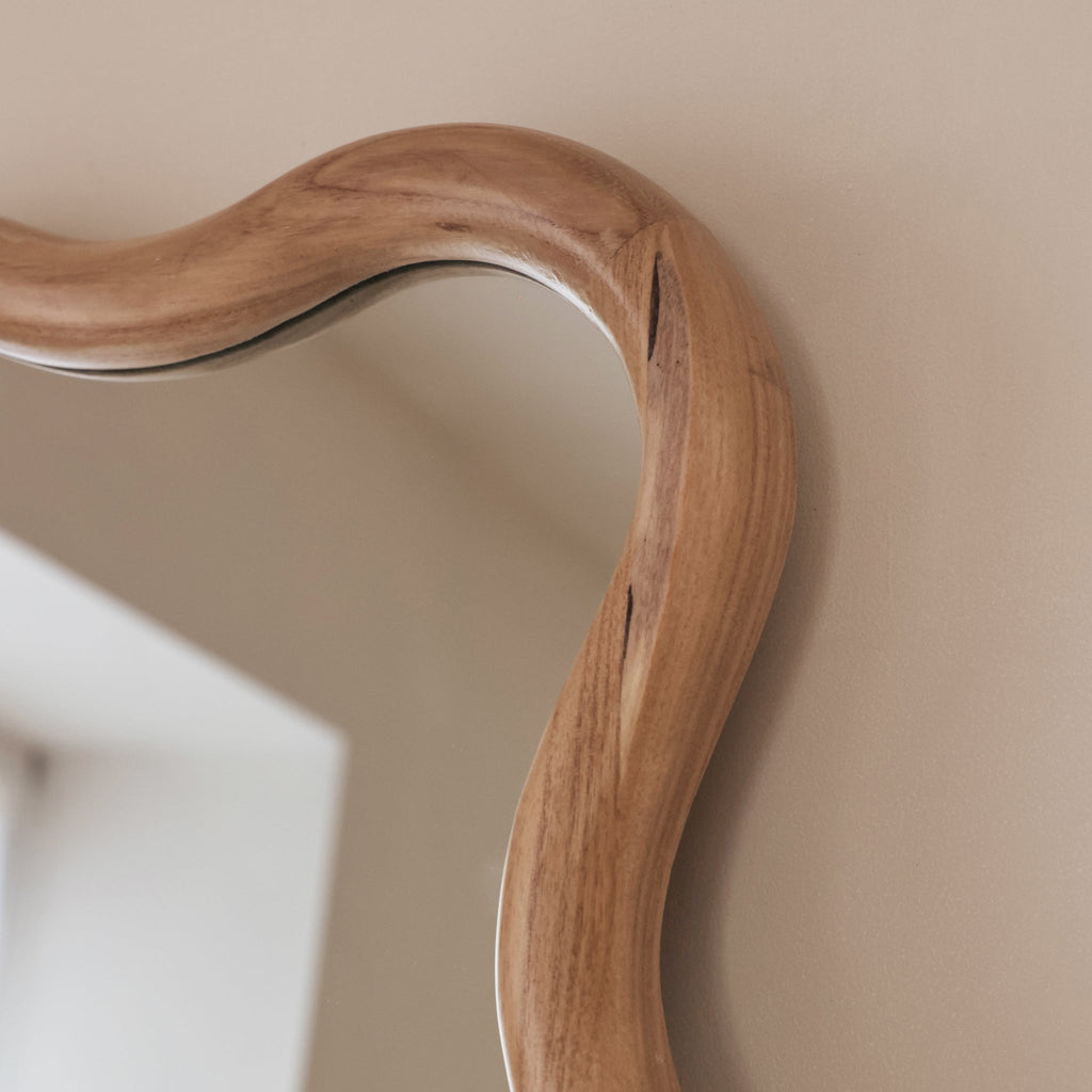 Marea - Light Wood Wavy Retro Wall Mirror 100cm x 70cm