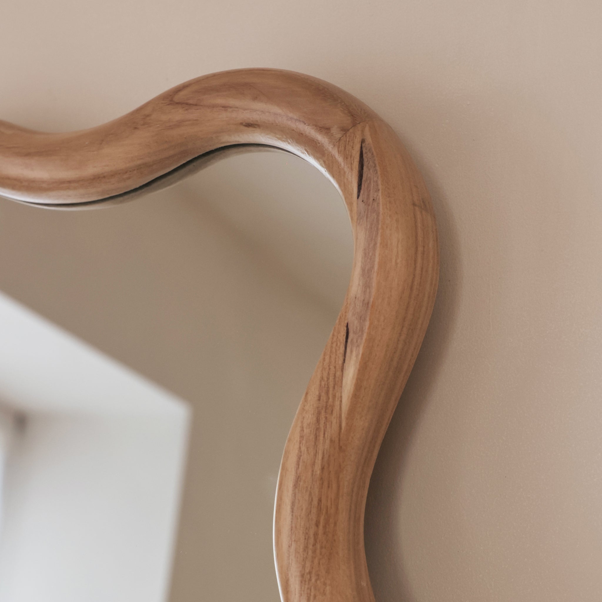 Marea - Light Wood Wavy Retro Wall Mirror 100cm x 70cm
